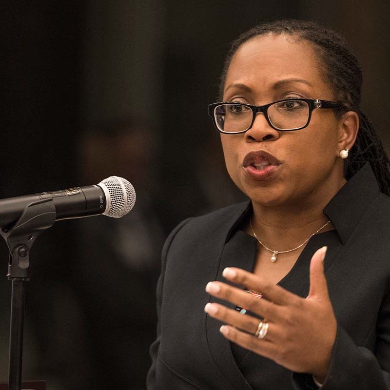 photo of ketanji brown jackson speaking into a microphone